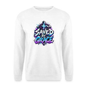 Saved by Grace Neon-Graffiti - Unisex Pullover - Weiß - Vorne - Alina (178cm) & Michal (187cm)
