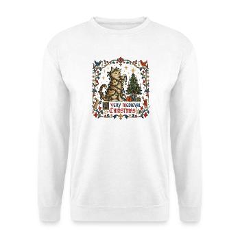 Mittelalterliches Weihnachtskatzen-Vintage-Gothic-Design - Unisex Pullover - Weiß - Vorne - Alina (178cm) & Michal (187cm)