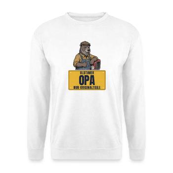 Opa lustig - Oldtimer, nur Originalteile - Unisex Pullover - Weiß - Vorne - Alina (178cm) & Michal (187cm)