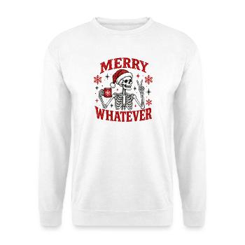 Frohe Was auch immer lustiges Weihnachtsskelett-Design - Unisex Pullover - Weiß - Vorne - Alina (178cm) & Michal (187cm)