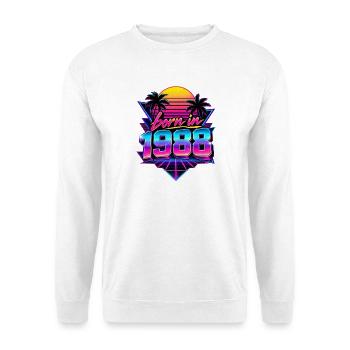 Geboren 1988 Neon Retro Optik - Unisex Pullover - Weiß - Vorne - Alina (178cm) & Michal (187cm)