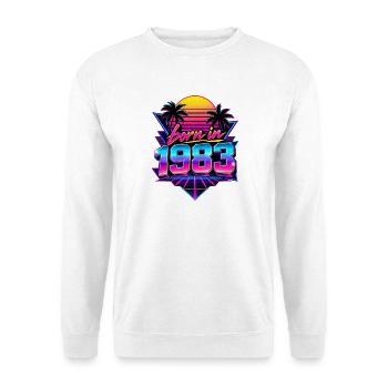 Geboren 1983 Neon Retro Optik - Unisex Pullover - Weiß - Vorne - Alina (178cm) & Michal (187cm)