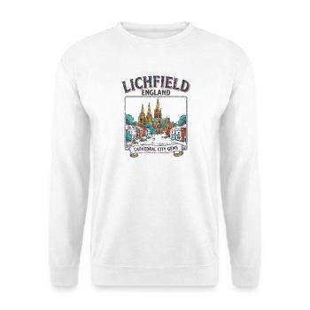 Vintage Lichfield England Cathedral City Skyline - Unisex Pullover - Weiß - Vorne - Alina (178cm) & Michal (187cm)