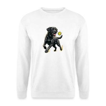 Schwarzer Labrador-Verfolgungsball – Labrador-Retriever-Liebhaber - Unisex Pullover - Weiß - Vorne - Alina (178cm) & Michal (187cm)