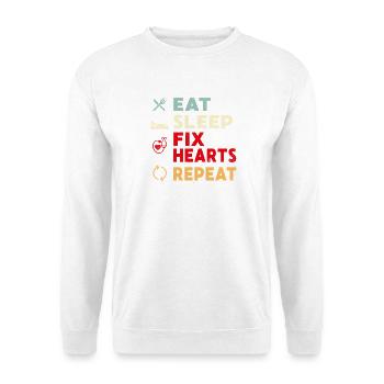 Eat Sleep Fix Hearts Repeat Kardiologe Herz - Unisex Pullover - Weiß - Vorne - Alina (178cm) & Michal (187cm)