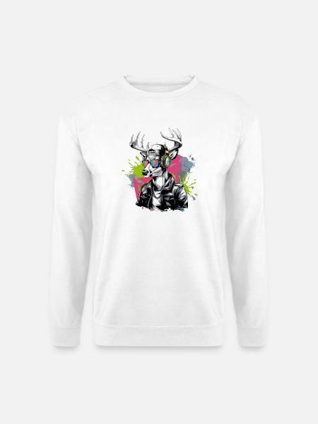 Stadthirsche mit Kopfhörern und Schutzbrille - Unisex Pullover - Weiß