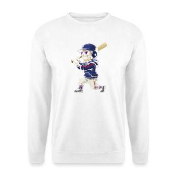 Skelett-Baseballspieler-Cartoon-Stil - Unisex Pullover - Weiß - Vorne - Alina (178cm) & Michal (187cm)
