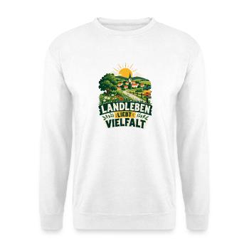 LANDLEBEN LIEBT VIELFALT – Dorf gegen Ausgrenzung - Unisex Pullover - Weiß - Vorne - Alina (178cm) & Michal (187cm)