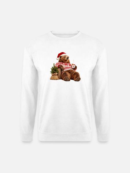 Gemütlicher Weihnachtsbär im Pulloverdesign - Unisex Pullover - Weiß
