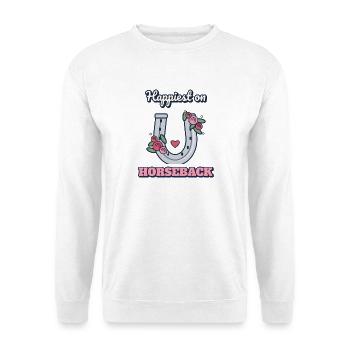 Am glücklichsten zu Pferd - Unisex Pullover - Weiß - Vorne - Alina (178cm) & Michal (187cm)