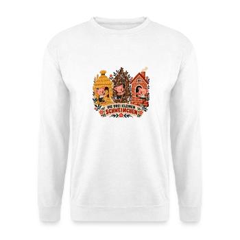 Drei Schweinchen Märchenhaus - Unisex Pullover - Weiß - Vorne - Alina (178cm) & Michal (187cm)