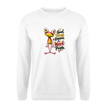 Lustiger Frosch – Good Things Happen to Weird Peop - Unisex Pullover - Weiß - Vorne - Alina (178cm) & Michal (187cm)