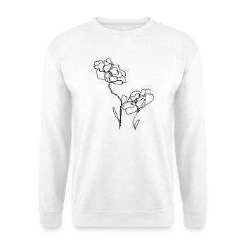 Strek-Rose: Minimalistische Blumenlinie - Unisex Pullover - Weiß - Vorne - Alina (178cm) & Michal (187cm)