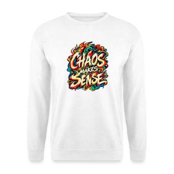 Chaos macht Sinn – Bunte Explosionskunst - Unisex Pullover - Weiß - Vorne - Alina (178cm) & Michal (187cm)