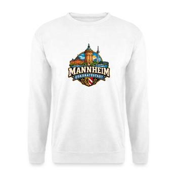 Mannheim Skyline Quadratestadt Wasserturm Schloss - Unisex Pullover - Weiß - Vorne - Alina (178cm) & Michal (187cm)