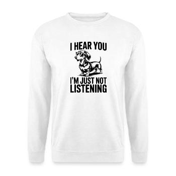 Dackel Spruch Dachshund Lustiges Dackel Geschenk - Unisex Pullover - Weiß - Vorne - Alina (178cm) & Michal (187cm)