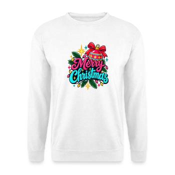 Fröhliches Weihnachten Neon Schrift - Unisex Pullover - Weiß - Vorne - Alina (178cm) & Michal (187cm)