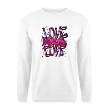 Rosenblüten Love Neon Schrift - Unisex Pullover - Weiß - Vorne - Alina (178cm) & Michal (187cm)
