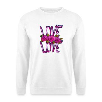 Neon Rosen Love: Leuchtende Blüten - Unisex Pullover - Weiß - Vorne - Alina (178cm) & Michal (187cm)