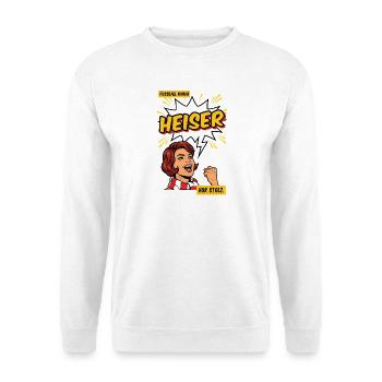Fußball Mutter - Heiser im Comicstil - Unisex Pullover - Weiß - Vorne - Alina (178cm) & Michal (187cm)