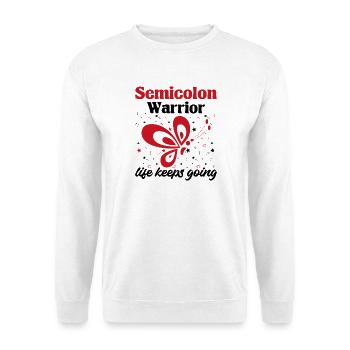 Semicolon Suicide Prevention Life Keeps Going Semi - Unisex Pullover - Weiß - Vorne - Alina (178cm) & Michal (187cm)