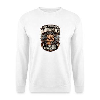 Letzter Handwerker Kraftlogo - Unisex Pullover - Weiß - Vorne - Alina (178cm) & Michal (187cm)