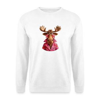 Retro-Elch mit Sternbrille – 70er-Jahre-Look - Unisex Pullover - Weiß - Vorne - Alina (178cm) & Michal (187cm)
