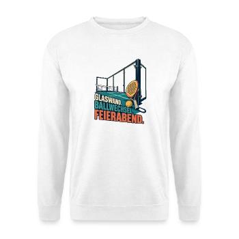 Feierabend Paddel-Tennis Glaswand - Unisex Pullover - Weiß - Vorne - Alina (178cm) & Michal (187cm)