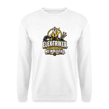 Elektriker – Spannung ist mein Alltag - Unisex Pullover - Weiß - Vorne - Alina (178cm) & Michal (187cm)