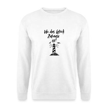 Wo das Glück Zuhause ist - Unisex Pullover - Weiß - Vorne - Alina (178cm) & Michal (187cm)