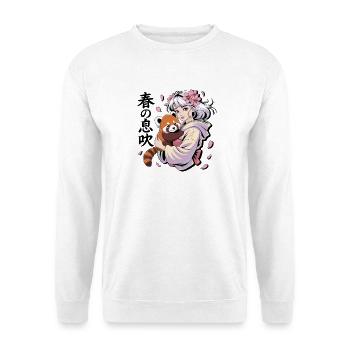  春の息吹 Anime Mädchen Mit Rotem Panda Sakura - Unisex Pullover - Weiß - Vorne - Alina (178cm) & Michal (187cm)