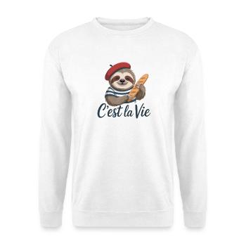  Cest La Vie Faultier Frankreich Baguette Beret - Unisex Pullover - Weiß - Vorne - Alina (178cm) & Michal (187cm)