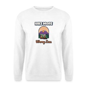 Wandern Sie mehr, machen Sie sich weniger Sorgen - Unisex Pullover - Weiß - Vorne - Alina (178cm) & Michal (187cm)
