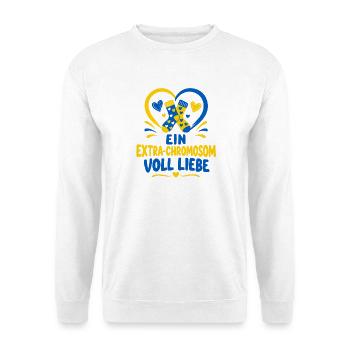 Down-Syndrom Bewusstsein – Ein Extra-Chromosom  - Unisex Pullover - Weiß - Vorne - Alina (178cm) & Michal (187cm)