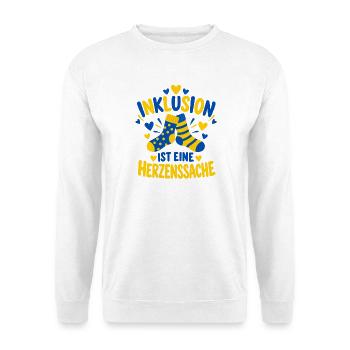 Inklusion ist eine Herzenssache – Down Syndrom - Unisex Pullover - Weiß - Vorne - Alina (178cm) & Michal (187cm)