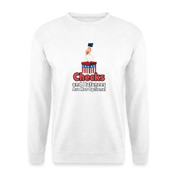 Checks and Balances Are Not Optional – Demokratie - Unisex Pullover - Weiß - Vorne - Alina (178cm) & Michal (187cm)