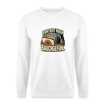 Vinyl Platten Sortiert nach Bauchgefühl - Unisex Pullover - Weiß - Vorne - Alina (178cm) & Michal (187cm)