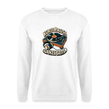 Kurze Pause Ganze Seite Vinylturntable - Unisex Pullover - Weiß - Vorne - Alina (178cm) & Michal (187cm)