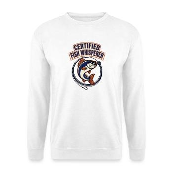 Certified Fish Whisperer - Fishing Humor - Unisex Pullover - Weiß - Vorne - Alina (178cm) & Michal (187cm)