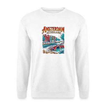 Vintage Amsterdam Netherlands Canal Bridge - Unisex Pullover - Weiß - Vorne - Alina (178cm) & Michal (187cm)