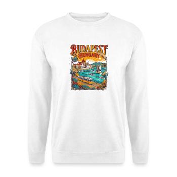 View City Vintage Travel Poster Budapest Hungary - Unisex Pullover - Weiß - Vorne - Alina (178cm) & Michal (187cm)