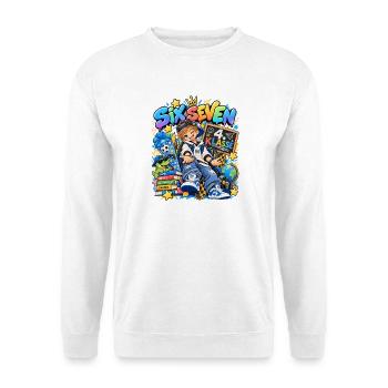 SechsSieben Schulheld Cartoon - Unisex Pullover - Weiß - Vorne - Alina (178cm) & Michal (187cm)