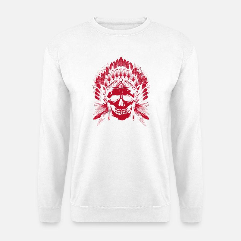 roter Totenkopf mit Kopfschmuck eines Häuptlings - Unisex Pullover - Weiß