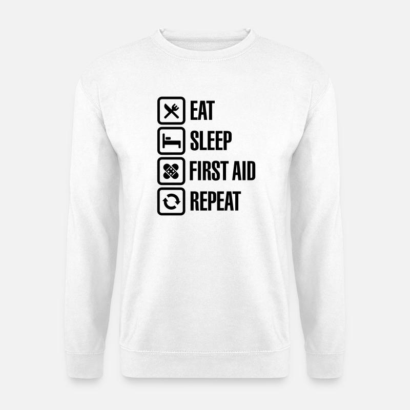 Eat Sleep First Aid Repeat - Unisex Pullover - Weiß