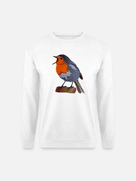 Robin Bird Illustration über Textil - Unisex Pullover - Weiß