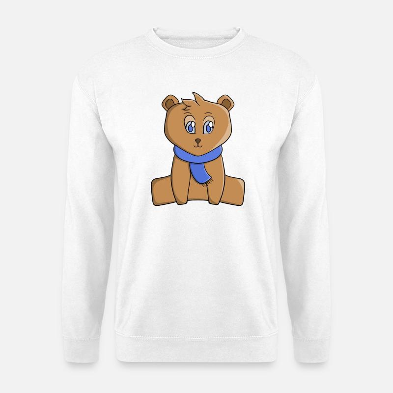 Teddybär mit blauem Schal - Unisex Pullover - Weiß