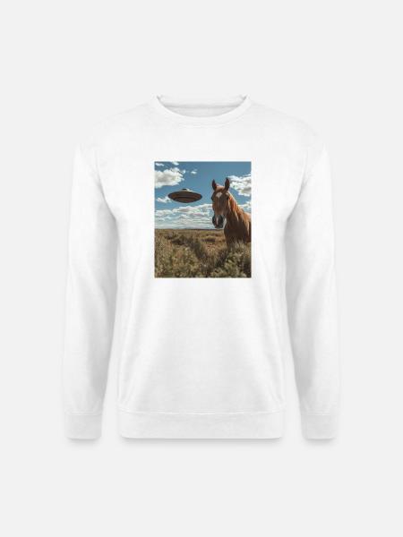 Pferd Selfie mit UFO - Unisex Pullover - Weiß