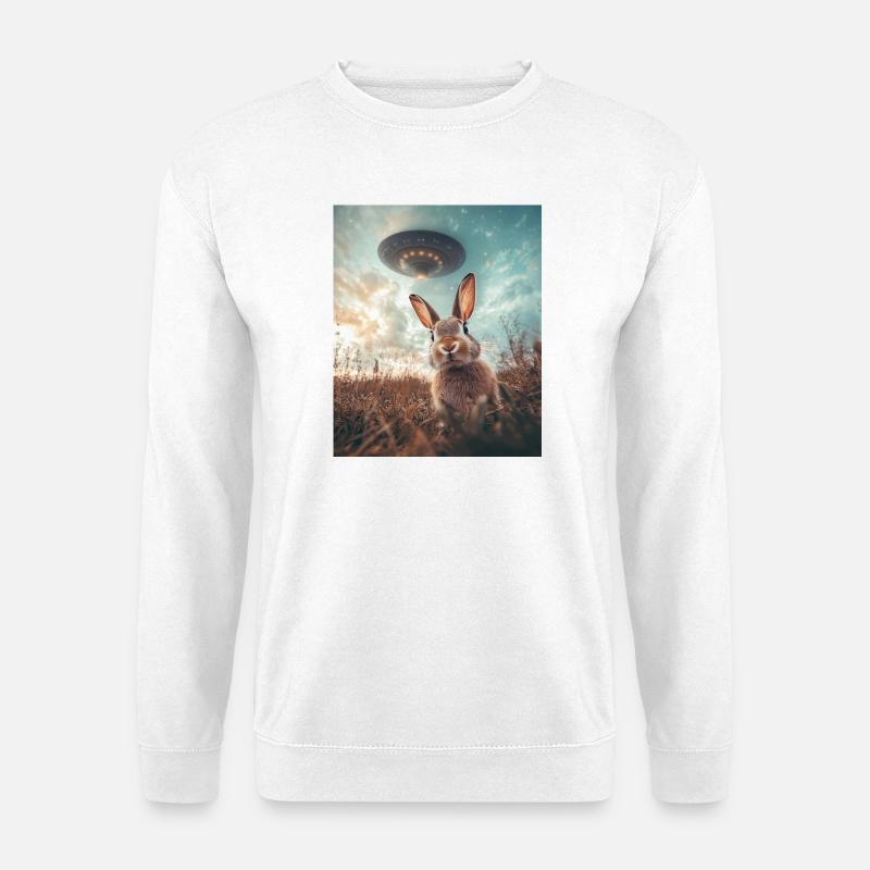 Hase Selfie mit UFO - Unisex Pullover - Weiß