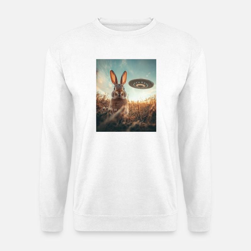 Hase Selfie mit UFO - Unisex Pullover - Weiß