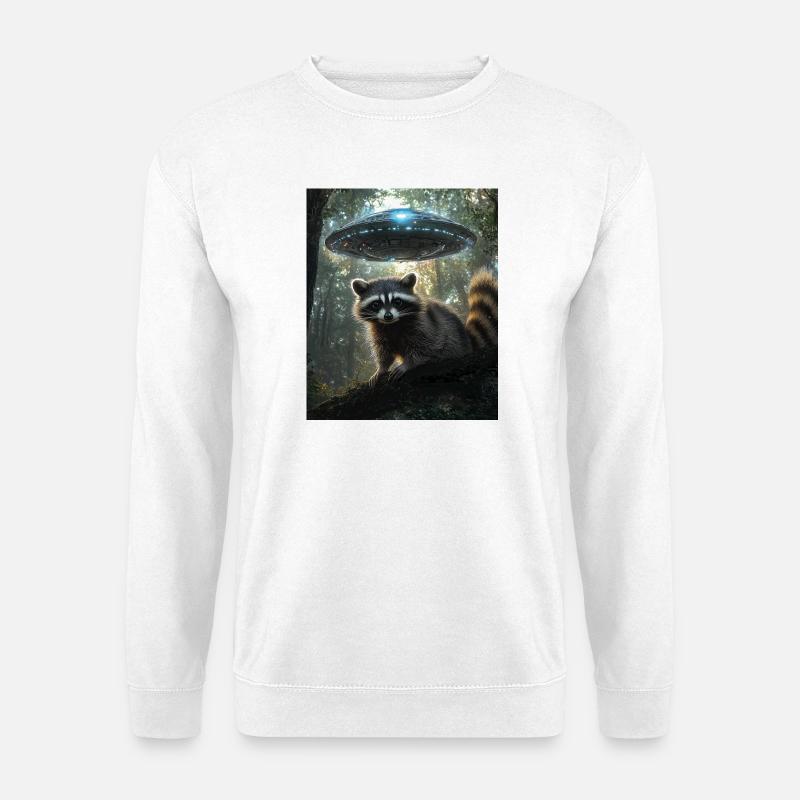 Waschbär Selfie mit UFO - Unisex Pullover - Weiß